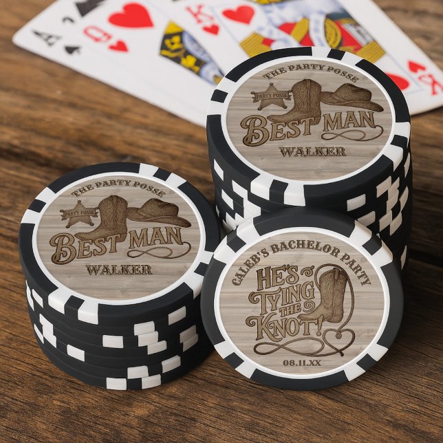 Jetons De Poker Équipe de Fête Témoin de Mariage Cow-boy Rustique  (Créateur téléchargé)