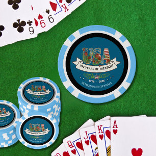 Jetons De Poker États-Unis 250 Ans de Liberté Bleu Clair & Marine