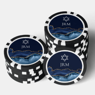Jetons De Poker Étoile de David juive en or et bleu marine avec mo