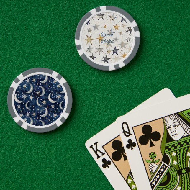Jetons De Poker Étoiles Bleues Argent Or (Table de poker (double))