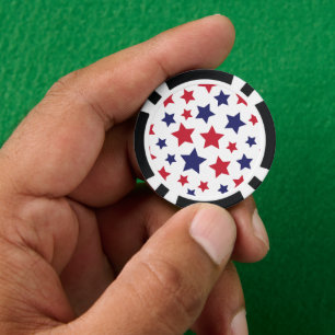Jetons De Poker Étoiles rouges et bleues, 4 juillet, fond blanc