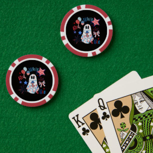 Jetons De Poker Fantôme rouge blanc Boo patriotique Halloween du 4