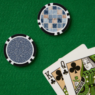 Jetons De Poker Fausse crème denim bleu jean paillettes