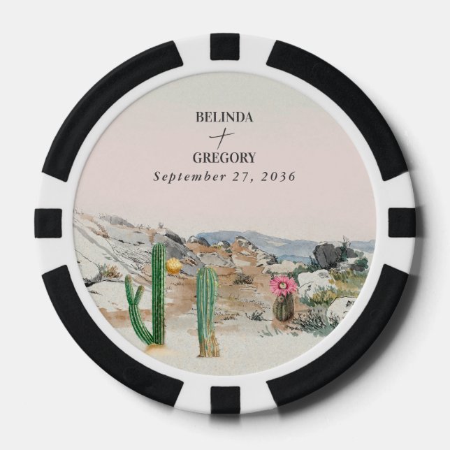 Jetons De Poker Faveur de mariage cactus désert aquarelle Boho (Recto)