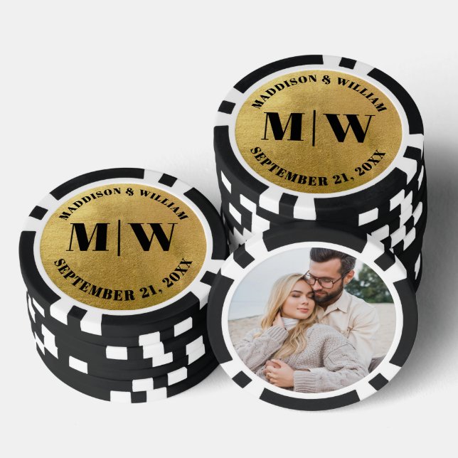 Jetons De Poker Faveur de mariage Photo Or (Empiler)