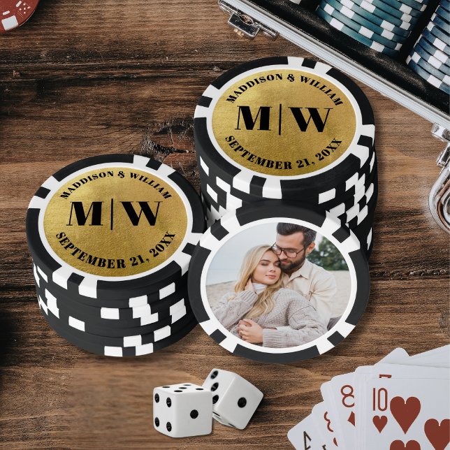 Jetons De Poker Faveur de mariage Photo Or (Photo Gold Wedding Favor Poker Chips )