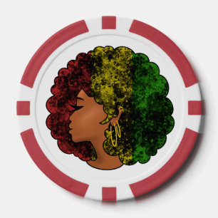 Jetons De Poker Femme noire rasta afro rouge jaune vert