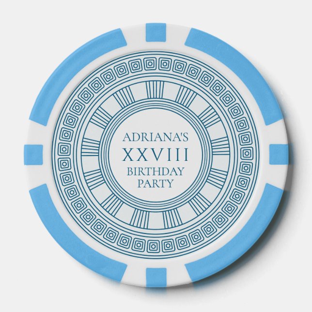 Jetons De Poker Fête à thème Grèce antique avec motif bleu (Recto)