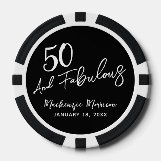 Jetons De Poker Fête d'anniversaire cinquantaine noire et fabuleus (Recto)