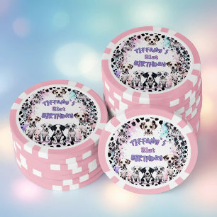 Jetons De Poker Fête d'anniversaire rose violet pour chiens dalmat