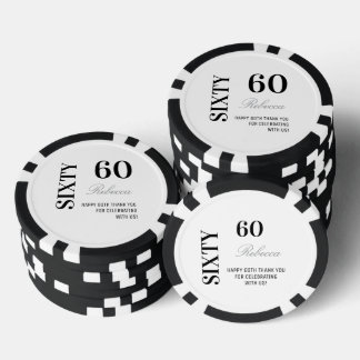 Jetons De Poker Fête de cocktail moderne noir et blanc pour 60 ans