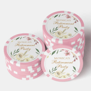 Jetons De Poker Fête de retraite élégante à fleurs Écriture dorée