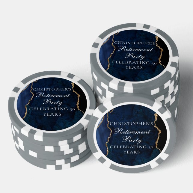 Jetons De Poker Fête de retraite élégante bleu marine et agate dor (Empiler)