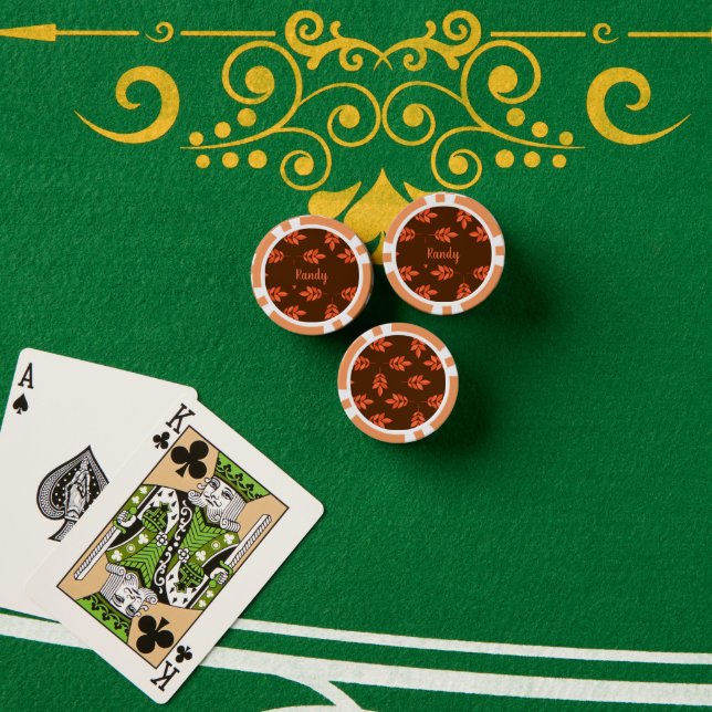 Jetons De Poker Feuille rouge nom personnalisé brun (Table de poker (pile))