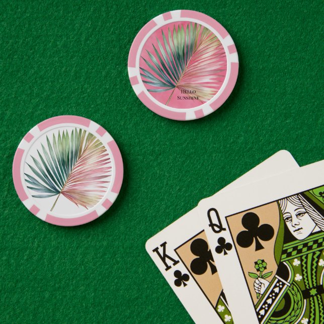 Jetons De Poker Feuille tropicale rose vert (Table de poker (double))