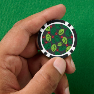 Jetons De Poker Feuilles verts, Berries Rouges, Motif Des Feuilles