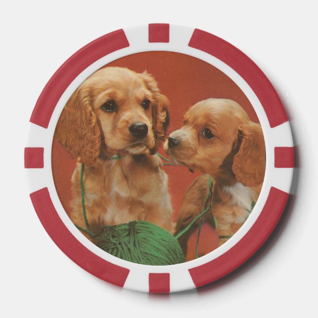 Jetons De Poker Fils et affection, Cocker Spaniels en jeu (Recto)