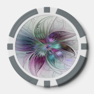 Jetons De Poker Fleur Abstraite colorée Art moderne floral fractal