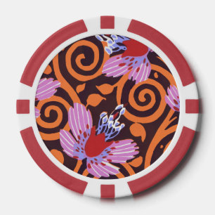Jetons De Poker Fleur Art Déco tourbillonnante rose et orange vibr