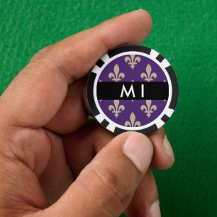 Jetons De Poker Fleur de Lis, Beige sur Violet, Royal, Votre Nom