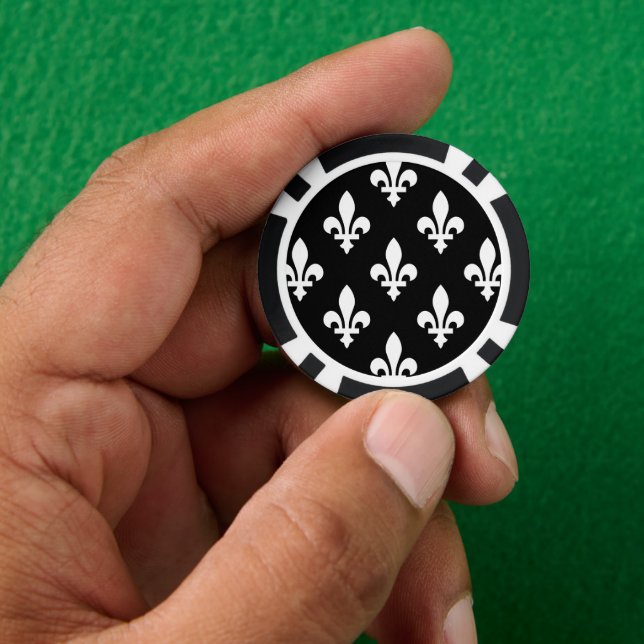 Jetons De Poker Fleur de Lis Motif, Royal French, Blanc sur Noir (main)