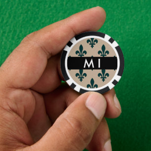 Jetons De Poker Fleur de Lis, Vert sur Beige, Royal, Votre Nom