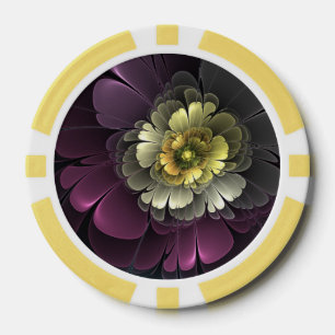 Jetons De Poker Fleur fractale grise de pourpre moderne abstraite