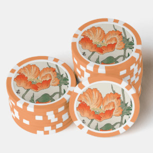 Jetons De Poker Fleur japonaise vintage de pavot orange, Ohara Kos
