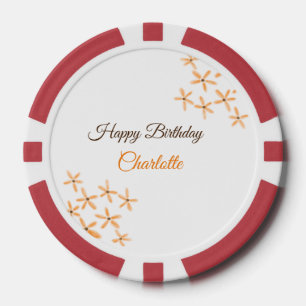 Jetons De Poker Fleur orange brune heureux anniversaire ajouter no