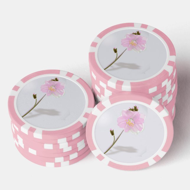 Jetons De Poker Fleur rose simple sur gris (Empiler)
