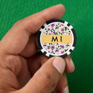 Jetons De Poker Fleurs Colorées, Fond Rose, Jaune