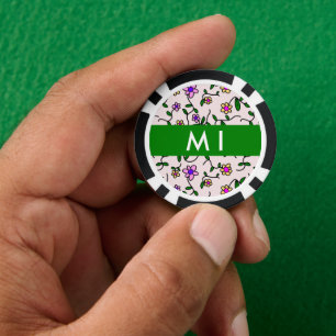 Jetons De Poker Fleurs Colorées, Fond Rose, Vert