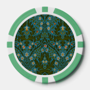 Jetons De Poker Fleurs d'Automne Vintage Bleu Vert William Morris