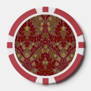 Jetons De Poker Fleurs d'Automne Vintage Rouge Or William Morris