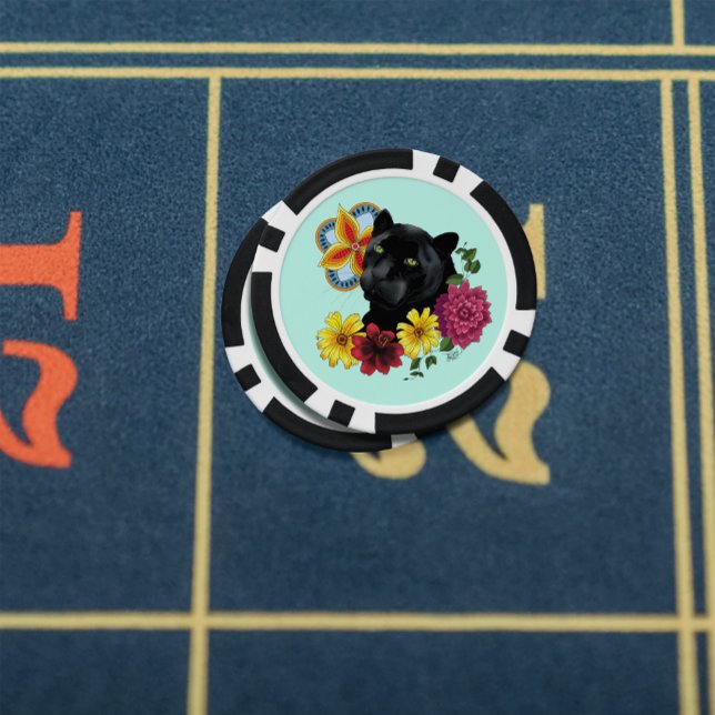 Jetons De Poker Fleurs de Portrait Jaguar Noir (Créateur téléchargé)