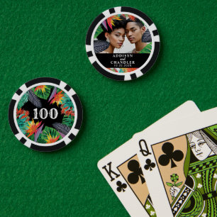 Jetons De Poker Fleurs Élégantes de Jungle Tropicale pour Mariage