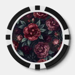 Jetons De Poker Fleurs lunatiques aquarelle motif rouge foncé