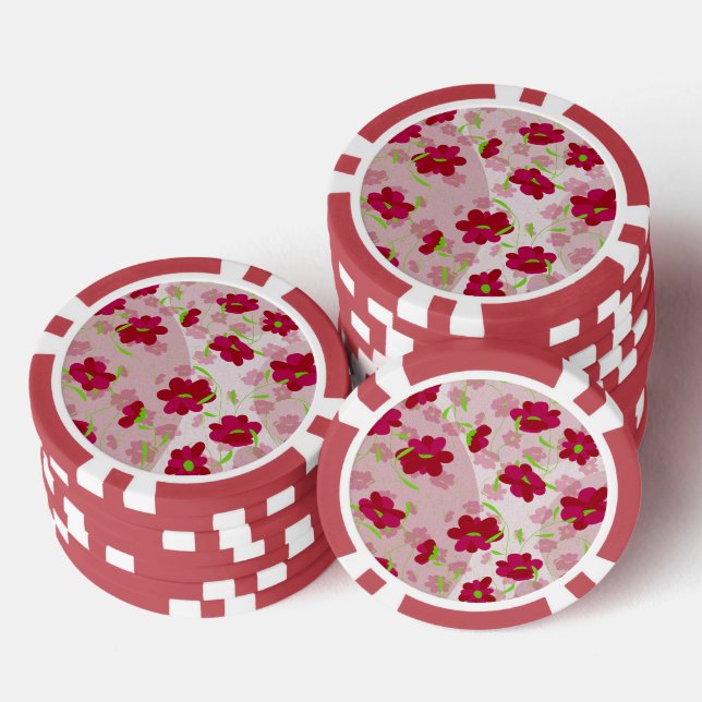 Jetons De Poker Fleurs roses et rouges - Floral (Empiler)