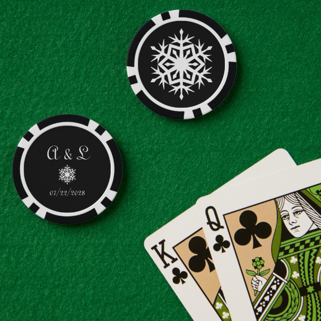 Jetons De Poker Flocon de neige d'hiver en noir (Table de poker (double))