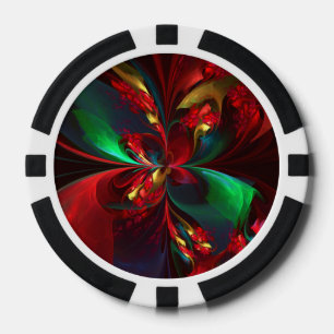 Jetons De Poker Floral moderne Art Abstrait Rouge Vert Motif #11
