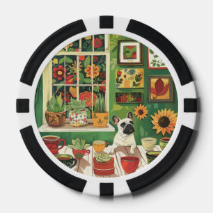 Jetons De Poker Frenchie dans le salon de thé Boho Garden