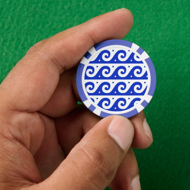 Jetons De Poker Fret grec, Motif d'onde méditerranéen, Bleu (main)