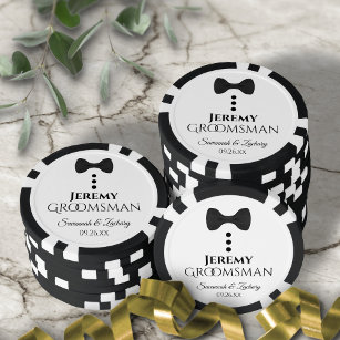 Jetons De Poker Fun Black Bow Cravate et boutons Groomsman Mariage