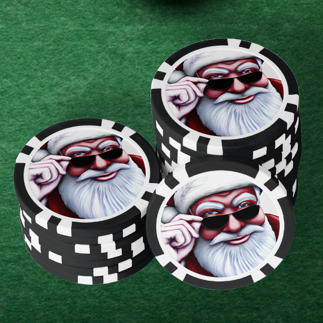 Jetons De Poker Funky Cool Père Noël en lunettes de soleil Noël (Funny Cool Santa Claus in Sunglasses Christmas Poker Chips)
