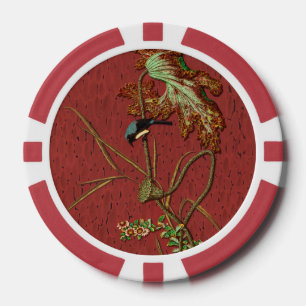 Jetons De Poker G.A. Audsley Vintage Rouge Oiseau Japonais Lotus A