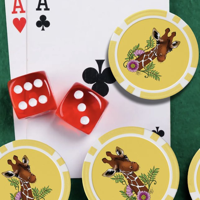 Jetons De Poker Giraffe Fleurs de Portrait Jaunes (Créateur téléchargé)