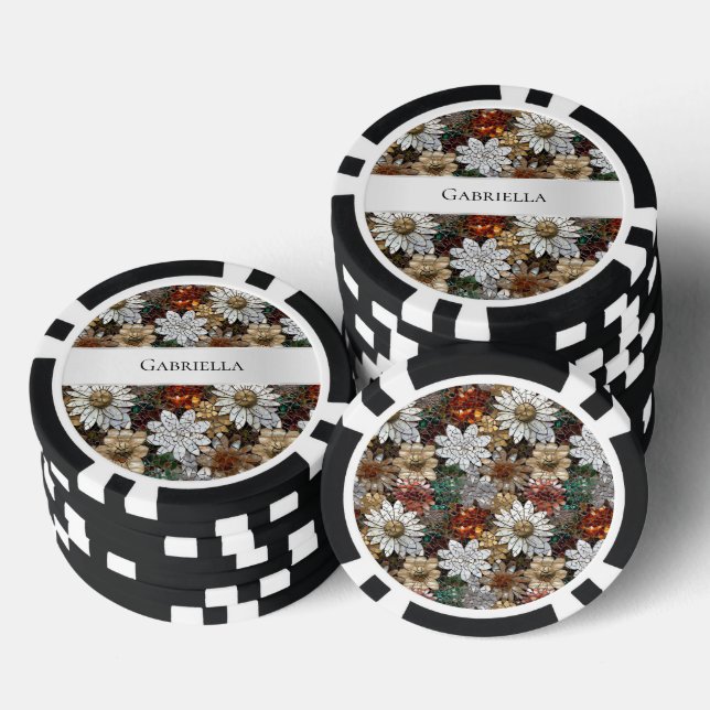 Jetons De Poker Glam Champagne Or Rouge Fleurs blanches (Empiler)