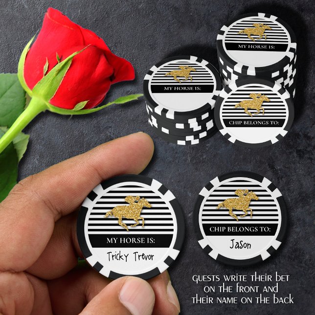 Jetons De Poker Gold Racehorse Derby Day (Guests can write their bet 
on the front and their name on the back of these poker chips)