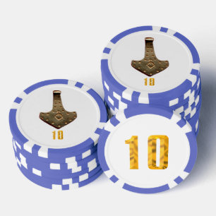 Jetons De Poker Gold Thor Hammer blanc bleu 10 puce de poker rayé