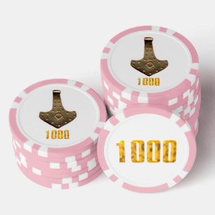 Jetons De Poker Gold Thor Hammer blanc rose 1K puce de poker rayé